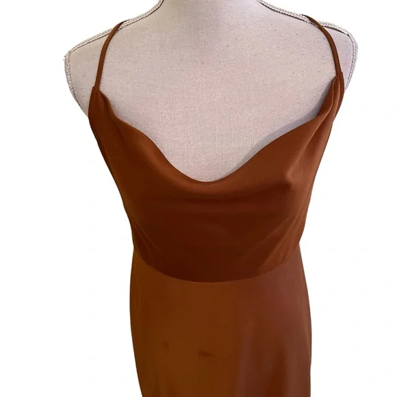 Anthropologie Sachin & Babi Copper Satin Charmeuse "Cali" Cowl Neck Slip Dress - Picture 5 of 13